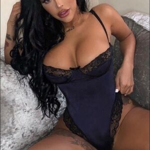 Black Lace Trim Bodysuit Adjustable Straps Lingerie Layering NWT